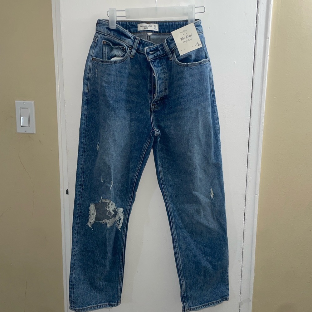 Abercrombie & Fitch Blue High Rise Jeans with Distressed Details
